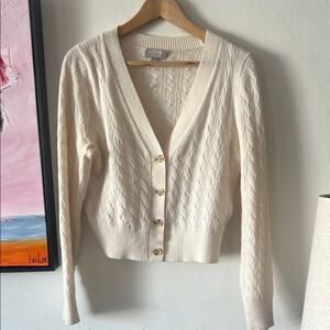 J. Crew Women's Cream Cable Knit Sweater M